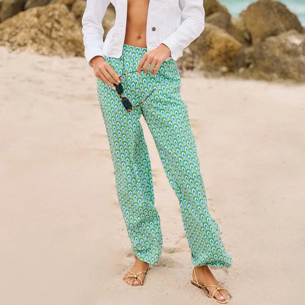 Avery Green Printed Wide Leg Pants